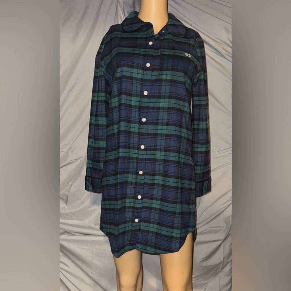 Vineyard Vines Teal and Navy Plaid Shirt